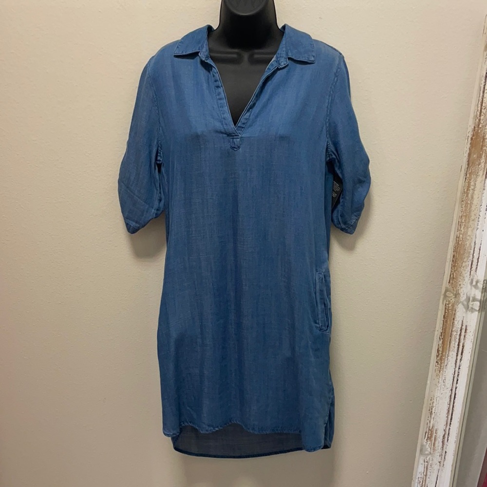 Velvet heart tab sleeve denim dress